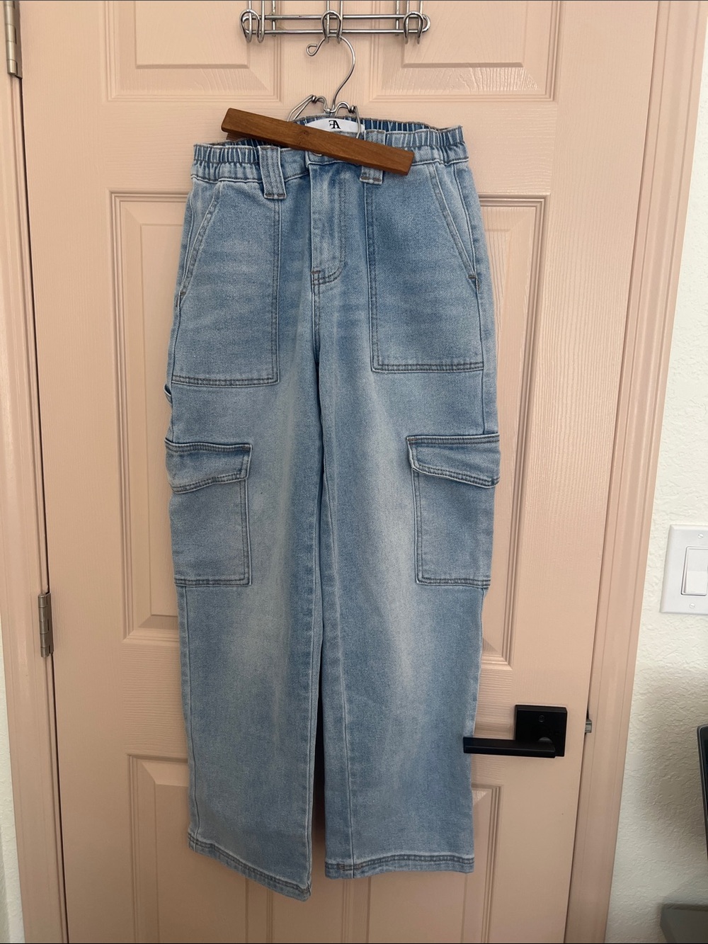 Women's Light Blue Straight Leg Cargo Jeans